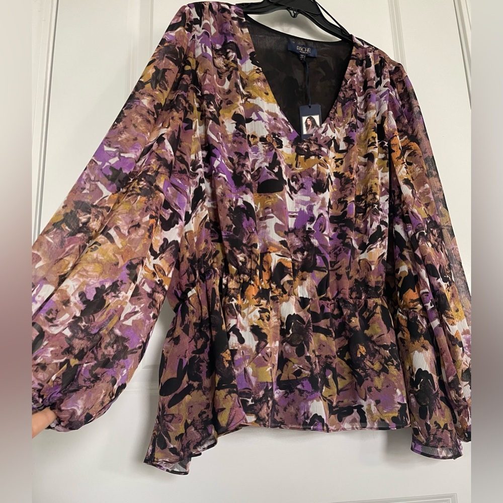 Rachel Rachel Roy Floral Boho Peasant Flowy Blouse Top 3X Peplum Lightweight NWT